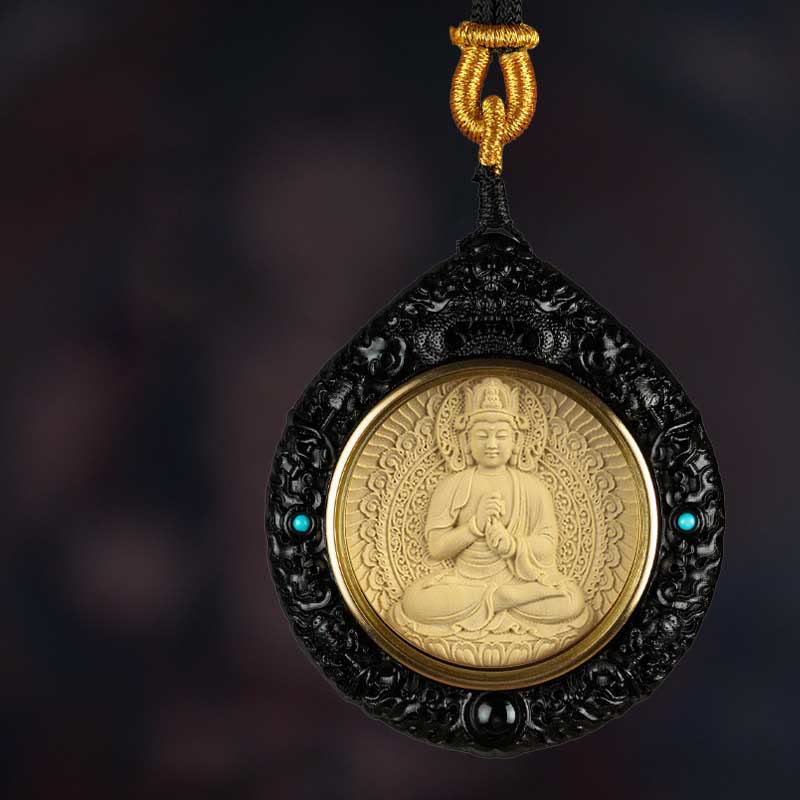 Buddhist Blessing Chinese Zodiac Natal Buddha Small Leaf Red Sandalwood Ebony Longevity Necklace Pendant