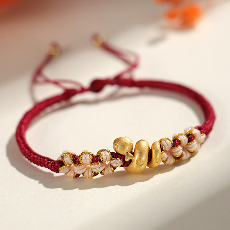 Buddhist Blessing Handmade 999 Sterling Silver Year Of The Snake Red String Heart Peach Blossom Luck Bracelet