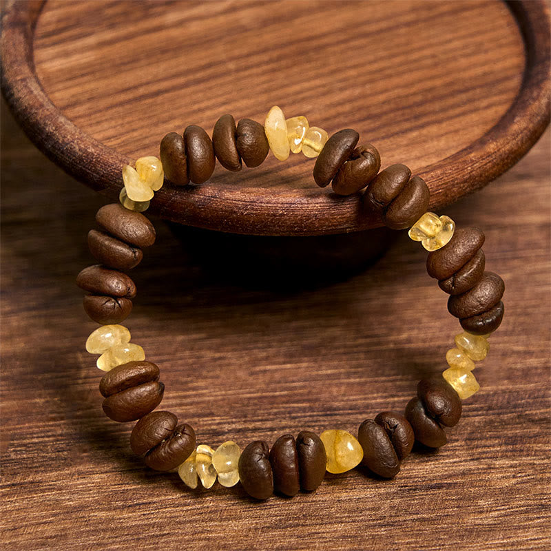 Buddhist Blessing Handmade Natural Coffee Beans Amethyst Citrine Amazonite Irregular Crystal Bracelet