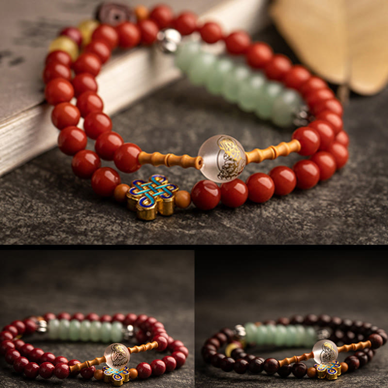 Buddhist Blessing Chinese Zodiac Natal Buddha Red Agate Small Leaf Red Sandalwood Cinnabar Amulet Blessing Double Wrap Bracelet
