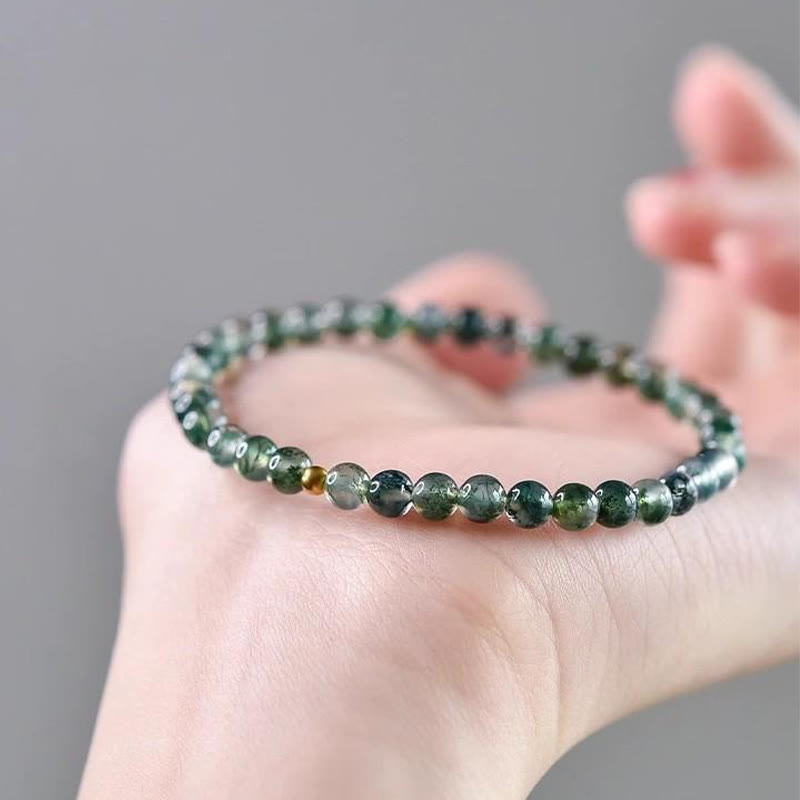 Buddhist Blessing Moss Agate Lucky Bead Soothing Bracelet
