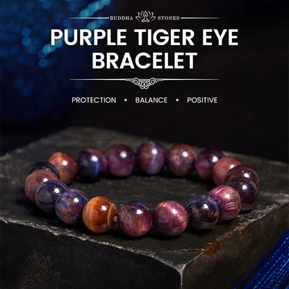 Buddhist Blessing Natural Purple Tiger Eye Protection Strength Bracelet