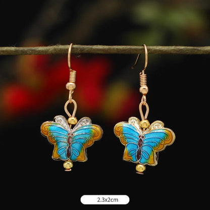 Buddhist Blessing Lotus Butterfly Flower Alloy Copper Enlightenment Drop Earrings