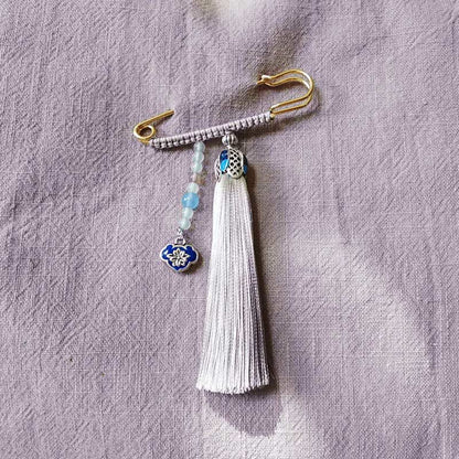 Buddhist Blessing Vintage Chalcedony Beads Tassels Positive Brooch