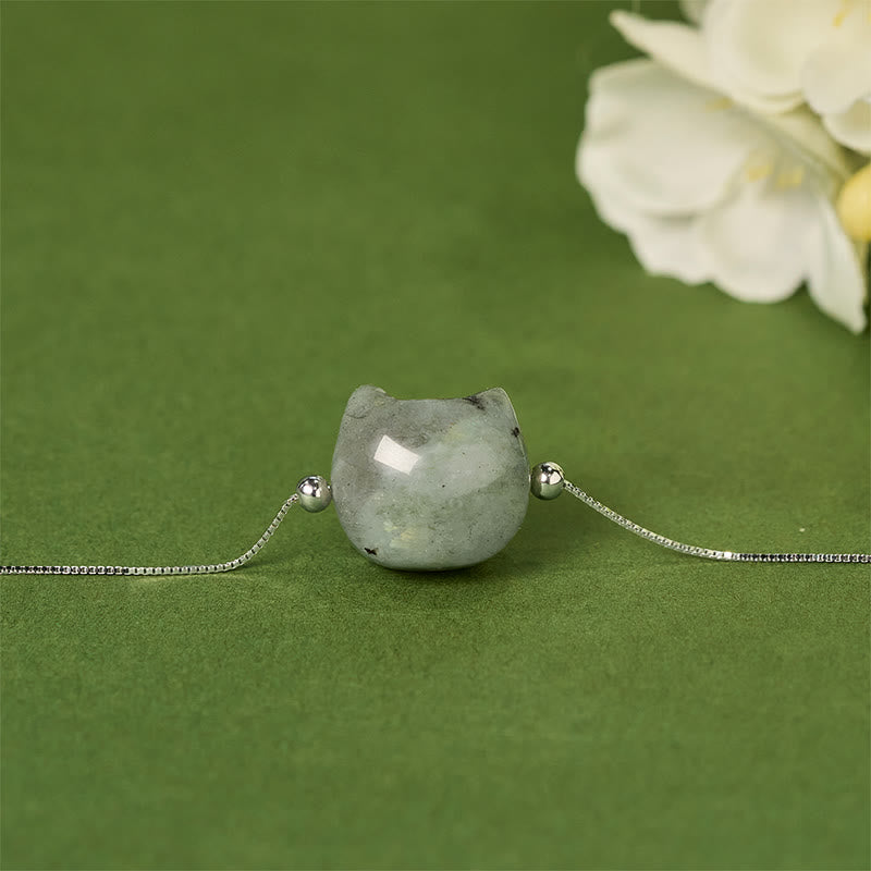Buddhist Blessing 925 Sterling Silver Faceless Cat Head Natural Labradorite Healing Bracelet
