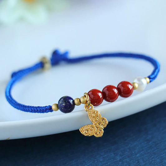 Buddhist Blessing Klein Blue String South Red Agate Garnet Blue Aventurine Lazurite Copper Butterfly Fu Character Positive Bracelet
