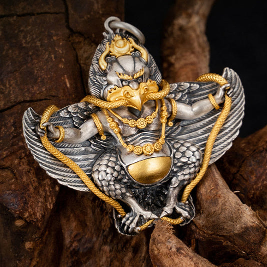 Buddhist Blessing 925 Sterling Silver Tibetan Garuda Bird Wisdom Necklace Pendant