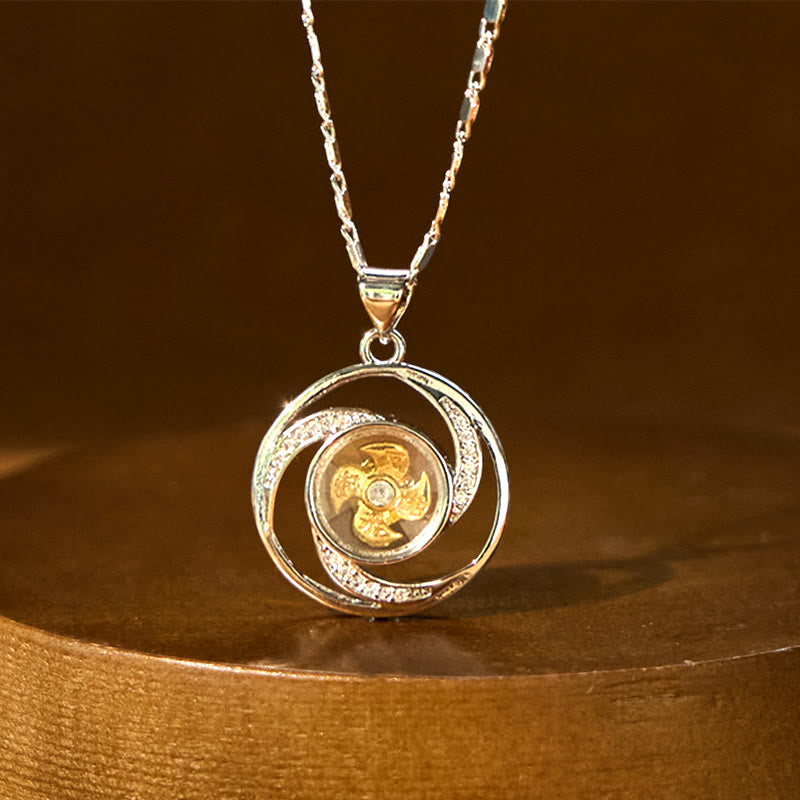 Buddhist Blessing Gold plated Copper Brass Rotatable Windmill Luck Necklace Pendant