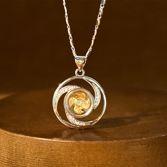 Buddhist Blessing Gold plated Copper Brass Rotatable Windmill Luck Necklace Pendant