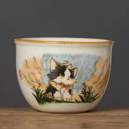 Buddhist Blessing Cute Bow Tie Cat Teacup Kung Fu Tea Cup