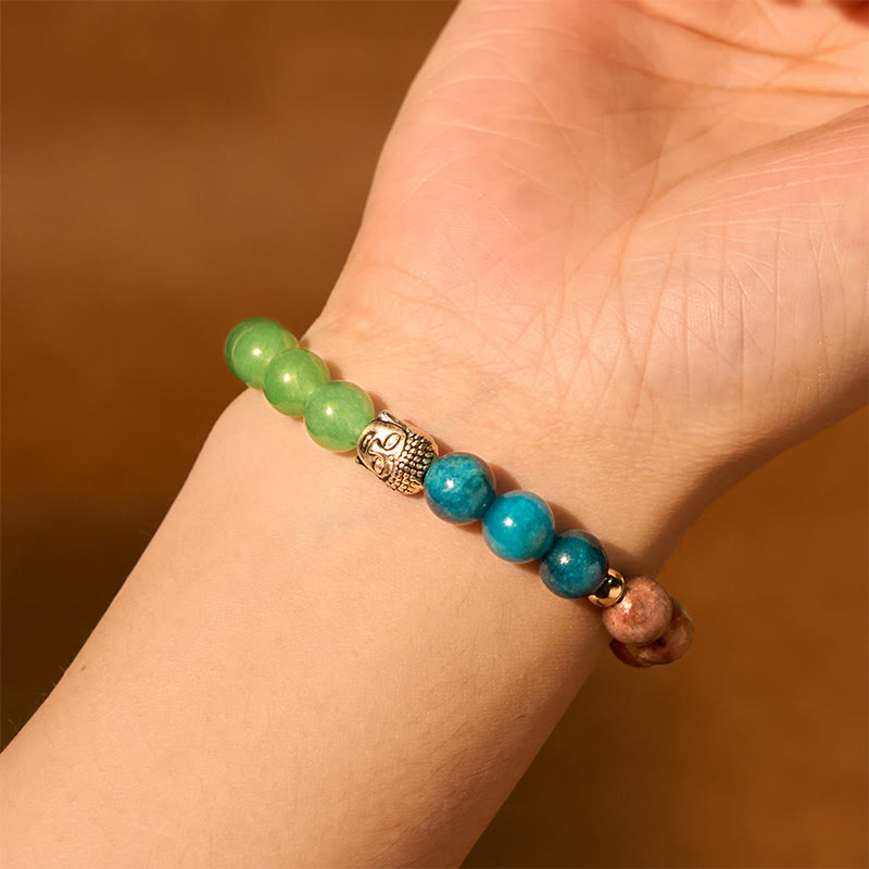 Buddhist Blessing Natural Black Onyx White Stone Green Aventurine Tiger Eye Agate Mixed Color Buddhist Blessing Head Protection Bracelet