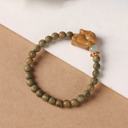 Buddhist Blessing Green Sandalwood Gold Sandalwood Cute Rabbit Positive Bracelet