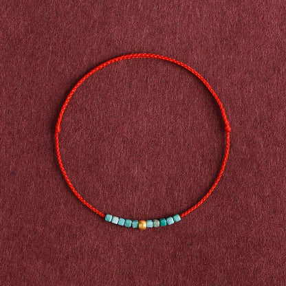 Buddhist Blessing 999 Gold Beads Turquoise Protection Braided Bracelet Anklet