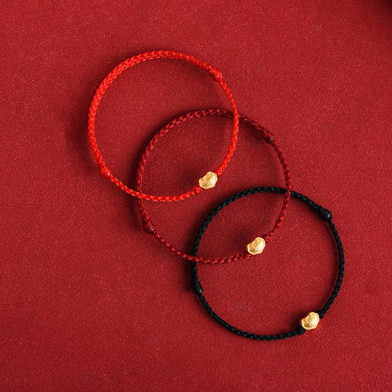 Buddhist Blessing 999 Gold Chinese Lock Charm Fu Character Protection Handmade Rope Bracelet