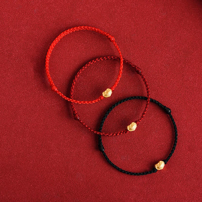 Buddhist Blessing 999 Gold Chinese Lock Charm Fu Character Protection Handmade Rope Bracelet