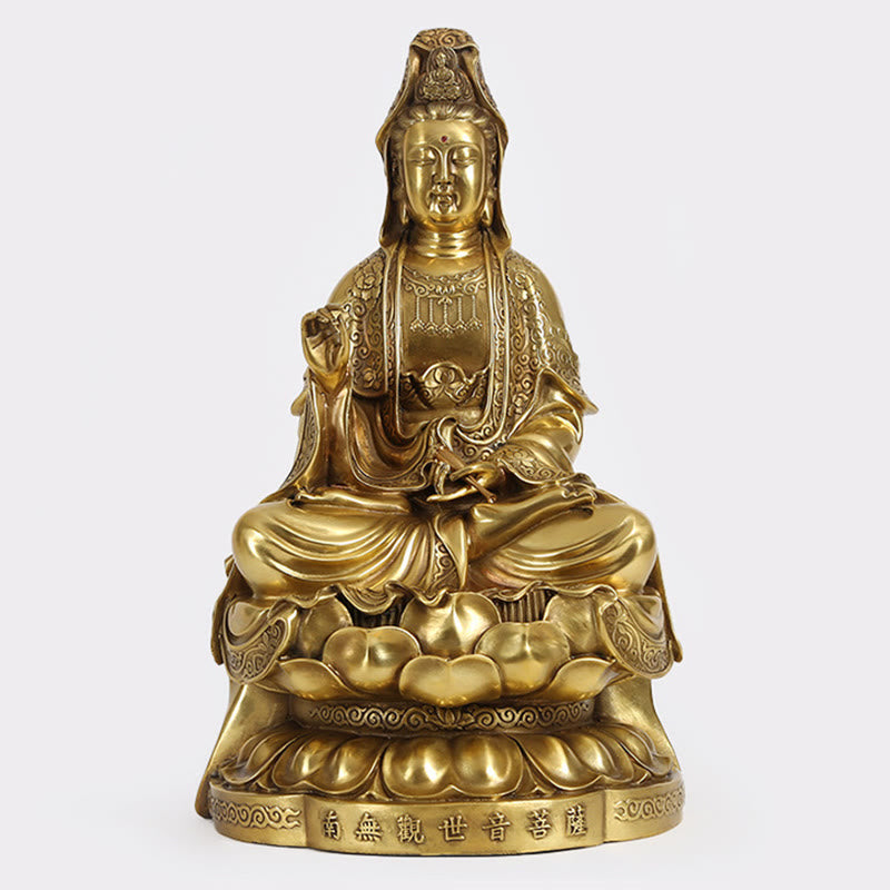 Buddhist Blessing Kwan Yin Avalokitesvara Wealth Brass Copper Statue Home Desk Decoration