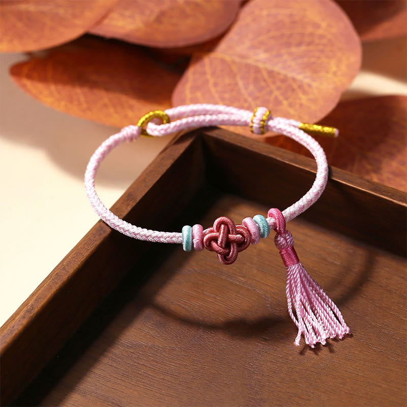 Buddhist Blessing Colorful String Peach Blossom Knot Tassels Protection Bracelet