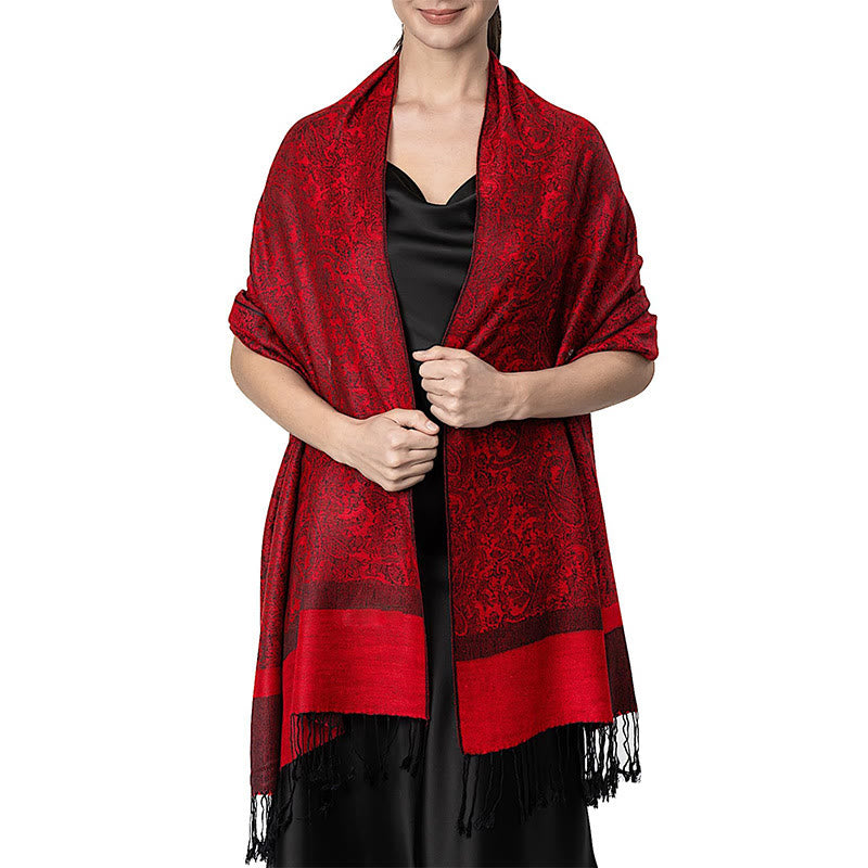 Buddhist Blessing Tibetan Cashew Jacquard Tassels Shawl Spring Fall Winter Warm Cozy Scarf Wrap