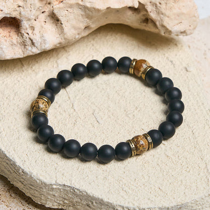 Buddhist Blessing Natural Frosted Black Onyx Picture Jasper Fortune Bracelet