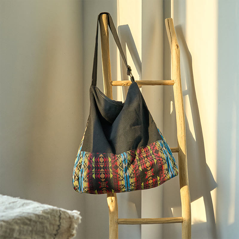 Buddhist Blessing Black Red Blue Stripes Pattern Cotton Crossbody Bag Shoulder Bag