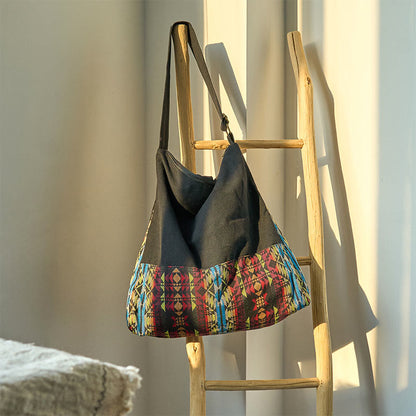 Buddhist Blessing Black Red Blue Stripes Pattern Cotton Crossbody Bag Shoulder Bag