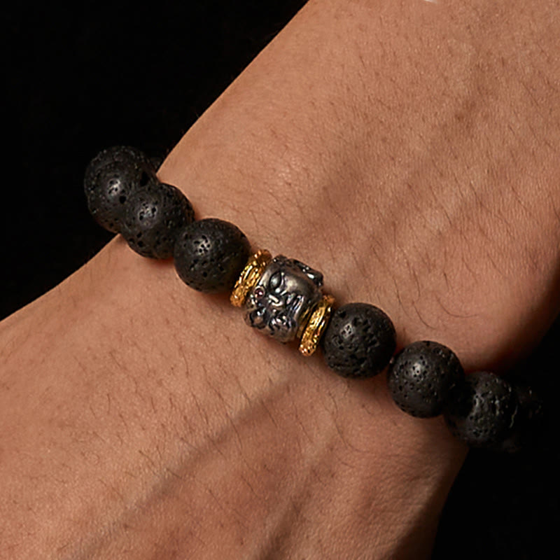 Buddhist Blessing Natural Lava Rock Buddha Face Support Bracelet