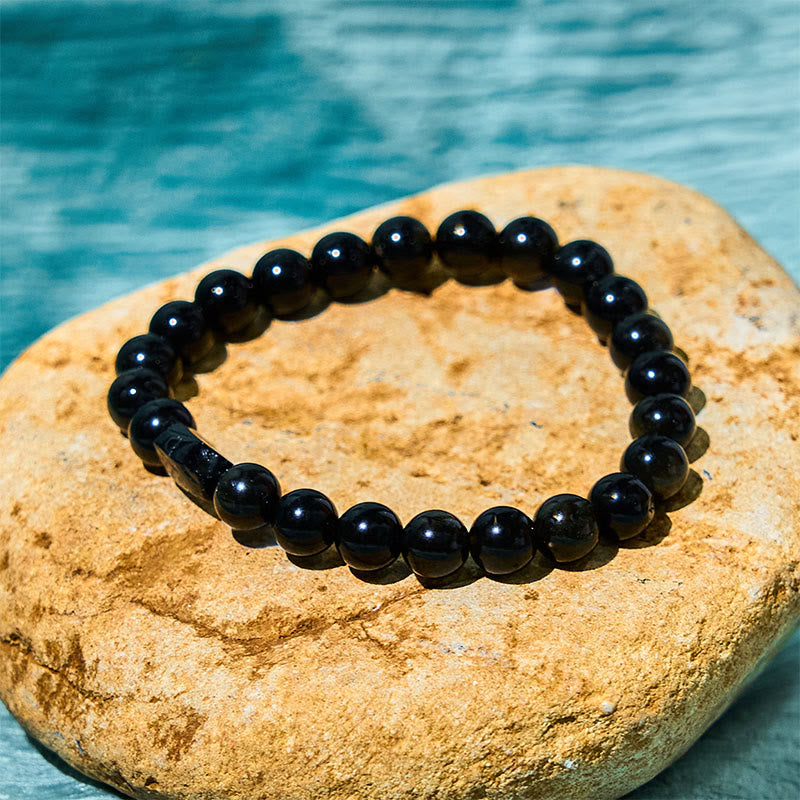Buddhist Blessing Gold Sheen Obsidian Black Tourmaline Wealth Bracelet