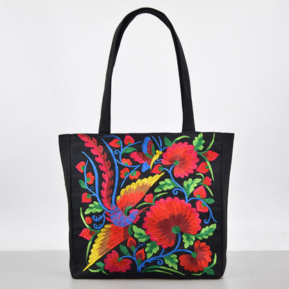 Buddhist Blessing Galsang Magpie Peony Camellia Chrysanthemum Embroidery Canvas Shopping Purse Handbag Shoulder Bag