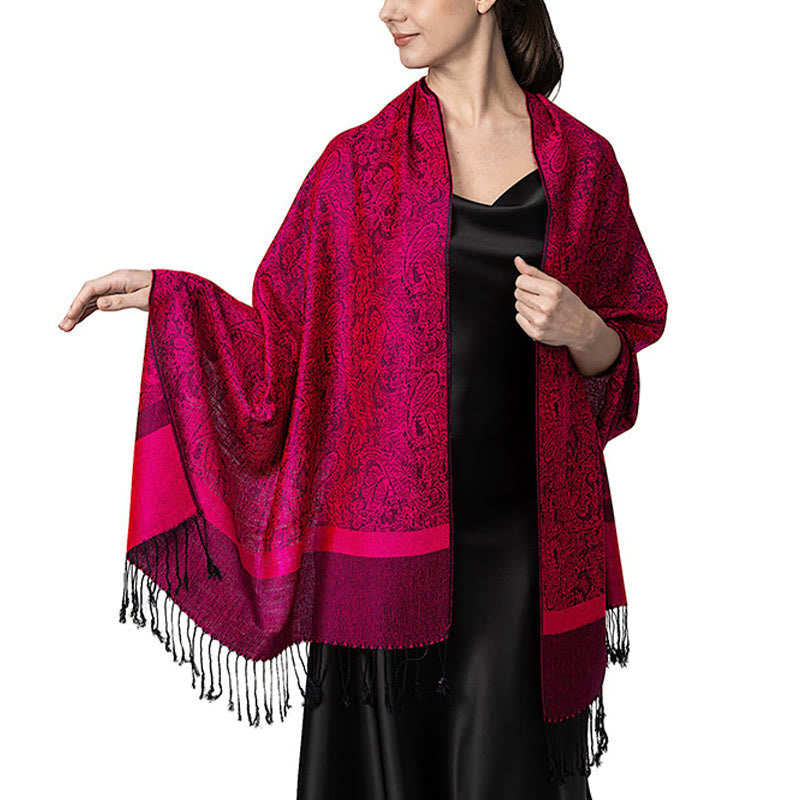 Buddhist Blessing Tibetan Cashew Jacquard Tassels Shawl Spring Fall Winter Warm Cozy Scarf Wrap