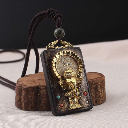 Buddha Stones Ebony Wood Elephant God of Fortune Buddha Blessing Necklace String Pendant