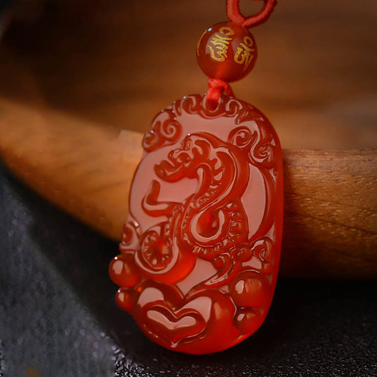 Buddhist Blessing Chinese Zodiac Red Agate Luck Necklace Pendant