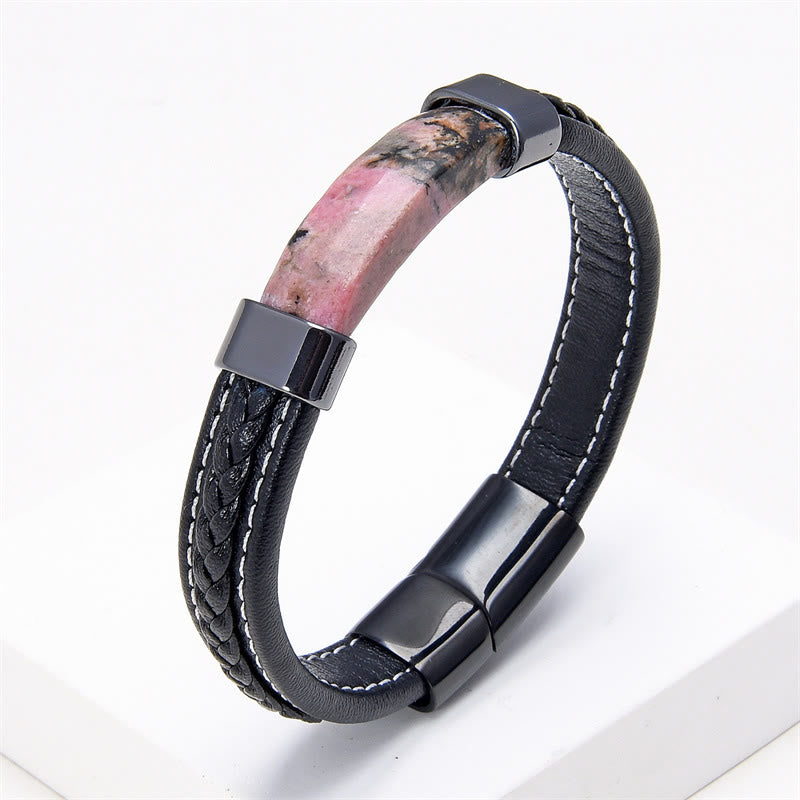 Buddhist Blessing Lazurite Tiger Eye Rhodonite Hematite Black Onyx Stone Balance Leather Bracelet