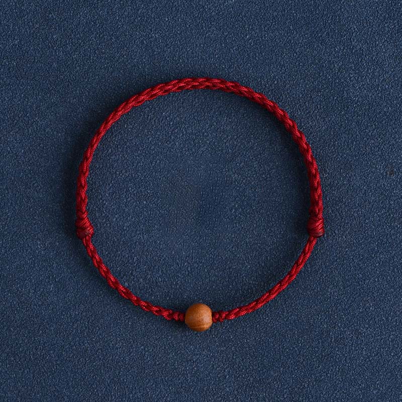 Buddhist Blessing Natural Peach Wood Bead Ward Off Evil Spirits Braided Bracelet