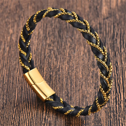 Buddhist Blessing Simple Design Titanium Steel Calm Braided Leather Buckle Bracelet