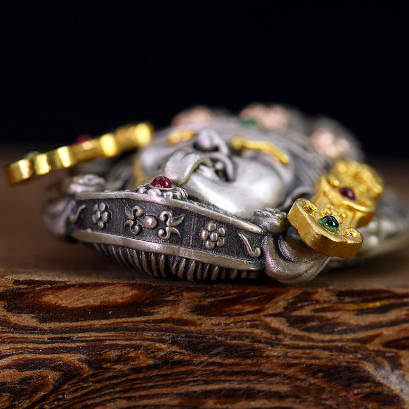 Buddhist Blessing 925 Sterling Silver Tibetan Zakiram Goddess of Wealth Keep Away Evil Spirits Necklace Pendant