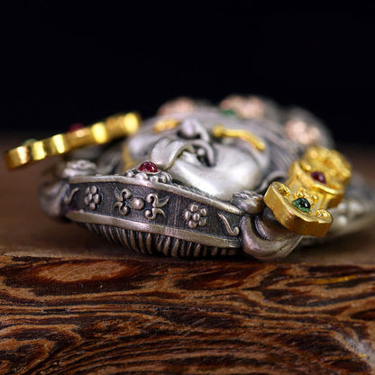 Buddhist Blessing 925 Sterling Silver Tibetan Zakiram Goddess of Wealth Keep Away Evil Spirits Necklace Pendant