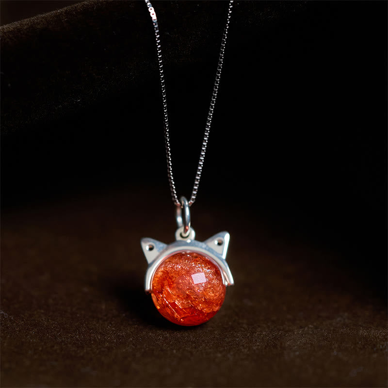 Buddhist Blessing 925 Sterling Silver Natural Gold Fireworks Super Seven Crystal Cat Necklace Pendant