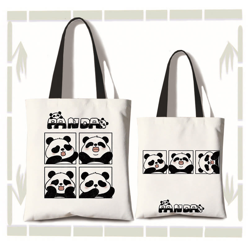 Buddhist Blessing Large Capacity Handmade Canvas Cute Panda Commuter Shoulder Bag Shopping Bag