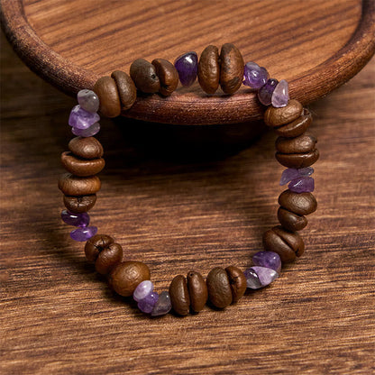 Buddhist Blessing Handmade Natural Coffee Beans Amethyst Citrine Amazonite Irregular Crystal Bracelet
