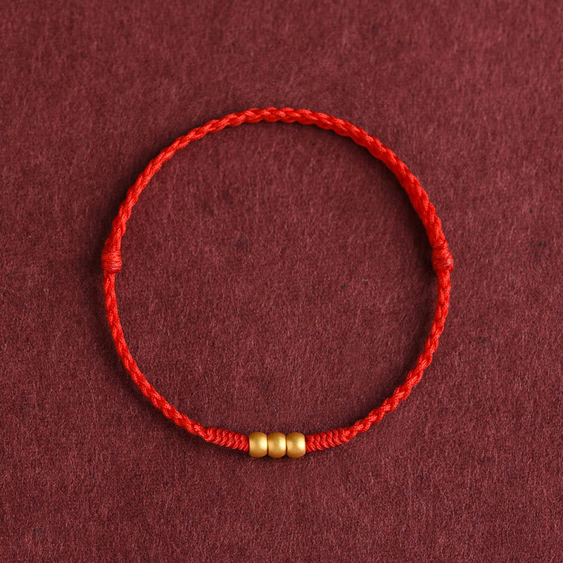 Buddhist Blessing 999 Gold Mini Three Beads Design Handmade Luck Rope Bracelet Anklet