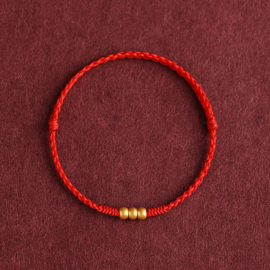 Buddhist Blessing 999 Gold Mini Three Beads Design Handmade Luck Rope Bracelet Anklet