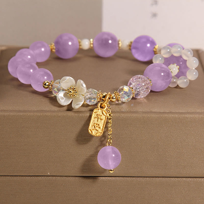 Buddhist Blessing Natural Blue Crystal Amethyst Chalcedony Flower Healing Bracelet