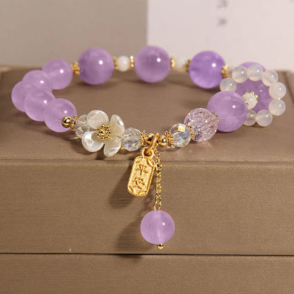 Buddhist Blessing Natural Blue Crystal Amethyst Chalcedony Flower Healing Bracelet
