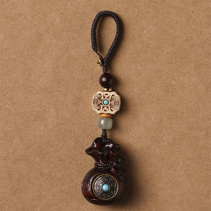 Buddhist Blessing Sandalwood Small Leaf Red Sandalwood Green Sandalwood Om Mani Padme Hum Calm Key Chain Phone Hanging Decoration