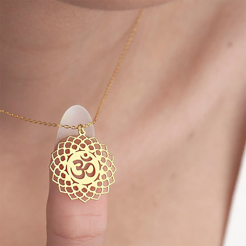 Buddhist Blessing Hollow Lotus Design Om Symbol Stainless Steel Connection Necklace Pendant