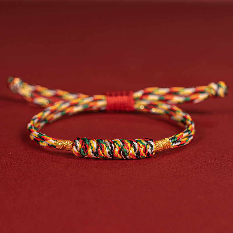Buddhist Blessing Handmade Braided Red String Happy Knot Flat Knot Colorful Rope Bracelet