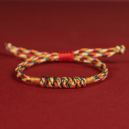 Buddhist Blessing Handmade Braided Red String Happy Knot Flat Knot Colorful Rope Bracelet