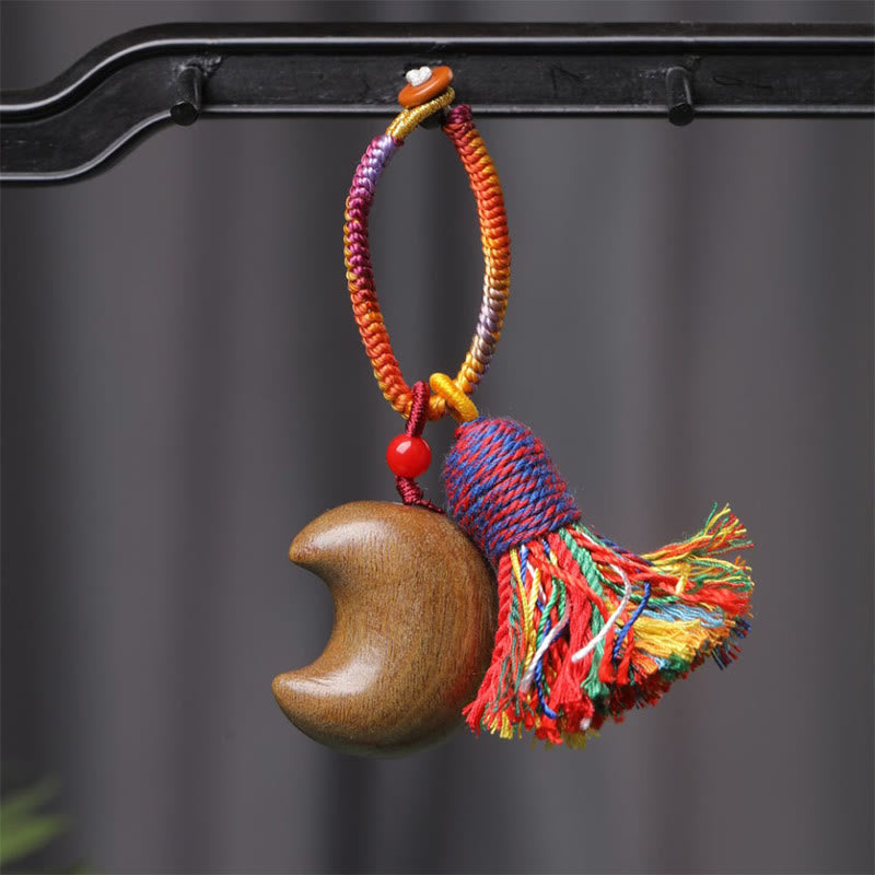 Buddhist Blessing Tibetan Colored Rope Green Sandalwood Star Moon Peace Key Chain