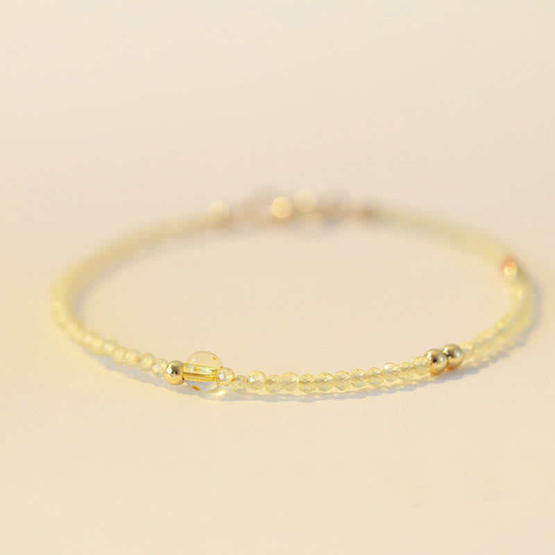 Buddhist Blessing 2mm Ultra-thin Citrine 14K Gold Plated Copper Beads Protection Bracelet