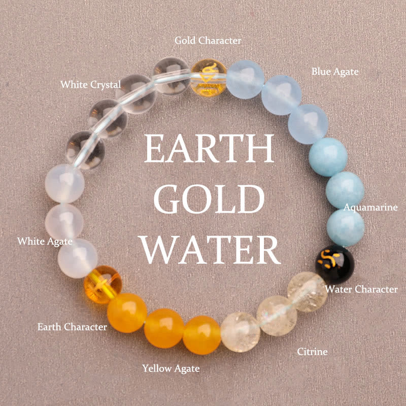 Buddhist Blessing Five Elements Various Agate Crystal Green Strawberry Quartz Sun Stone Wealth Bracelet